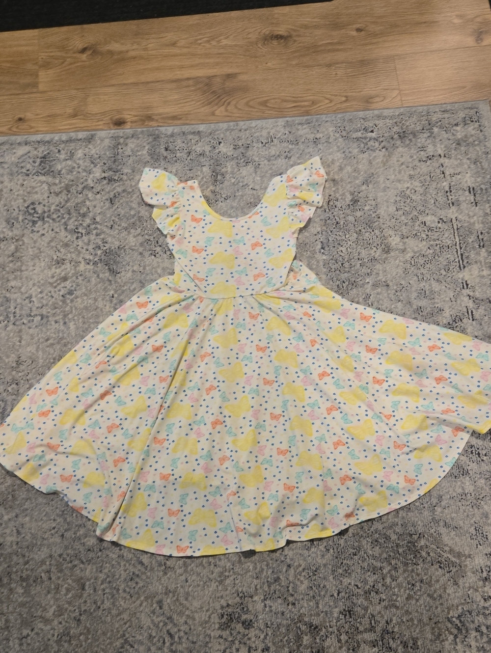 Yellow Butterfly Flutter-Sleeve Twirl Dress